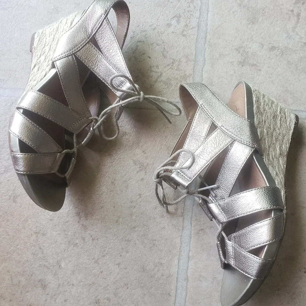 CLARKS Art Acina Chester Leather Lace Up Espadrille Wedge Sandals 5.5.